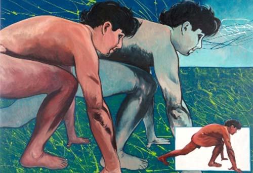 Obras – pinturas e desenhos – foram inspiradas na anatomia humana durante a prática esportiva / Foto: Reprodução Otoni Gali Rosa 